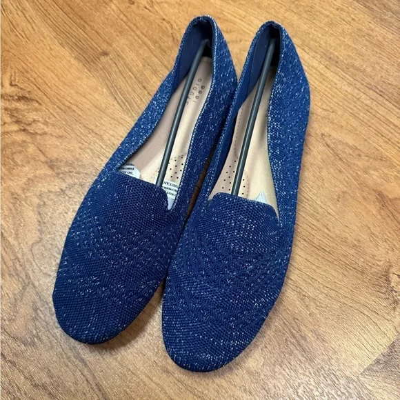 Studio 1886 Metallic Blue Silver Sparkle Knit Loafers Size 9 New With Tags - Picture 2 of 6